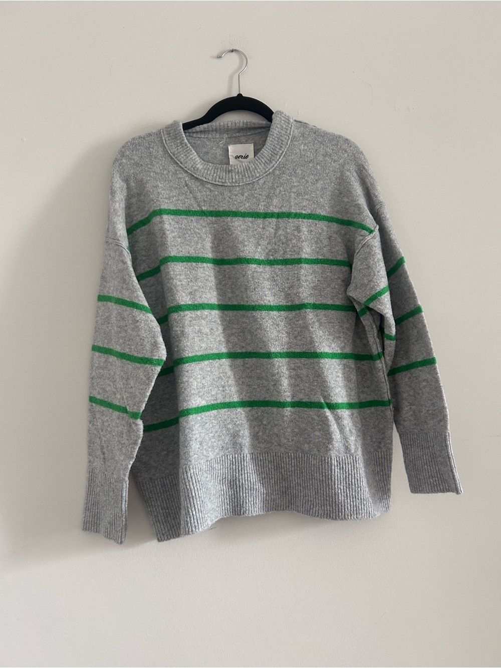 aerie Gray Crewneck Sweater with Green Stripe